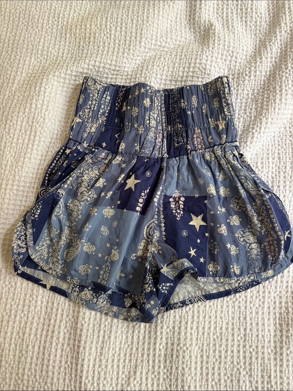FP Movement High-Waist Patchwork Bandana Blue Print Women’s Active Shorts